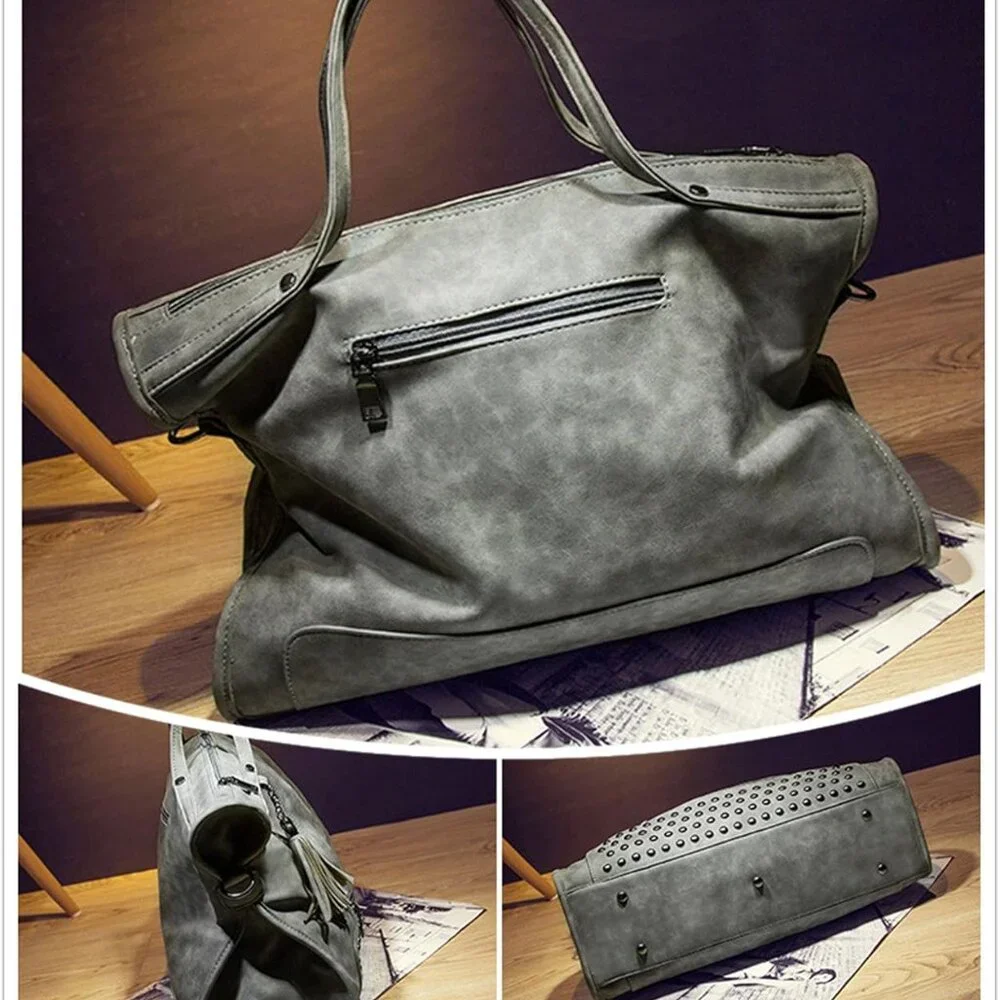 Source Unknown Gray Studded Tote with Tassel Accent